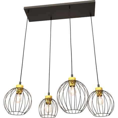 Sospensione Minimal Industrial Nando 4 Luci Lineari Nera E Oro (1/5)