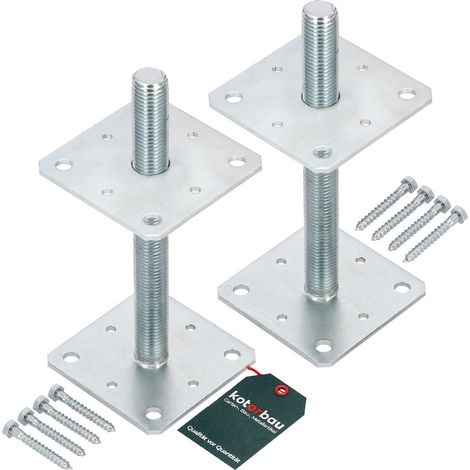 Kotarbau – Support de poteau réglable 110 mm x 110 mm – Acier galvanisé – Filetage M24 – Longueur 250 mm – Pour béton et asphalte