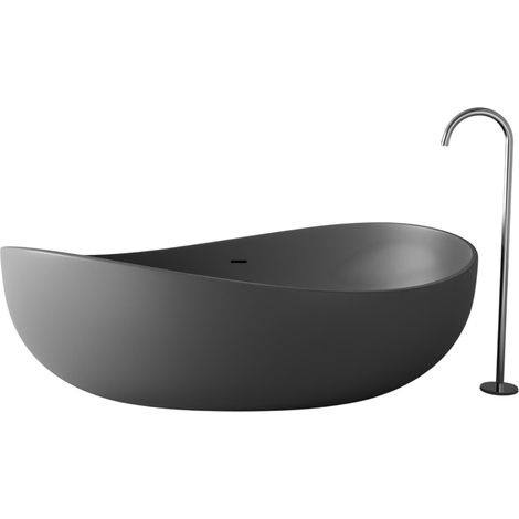 BERNSTEIN - Vasca da bagno centro stanza in ghisa minerale per bagno di design - 5 anni di garanzia - Grigio opaco - 180x110x62cm - WAVE STONE (1/5)