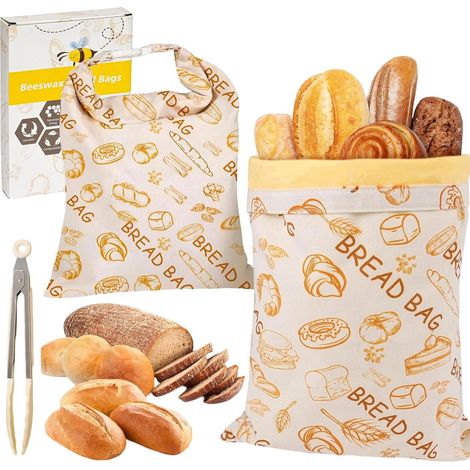 Sacs à Pain Premium - 100% Coton & Cire d'Abeille, Reste Frais Jusqu'à 3 Fois Plus Longtemps, Grand Sac à Pain Cire d'Abeille Réutilisable, Accueille Parfaitement Vos Pâtisseries(1PC) (E) (1/5)
