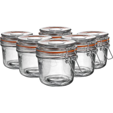 Lot de 6 bocaux en verre 350 ml avec couvercle hermétique à clip métal et 4 joints colorés (1/5)