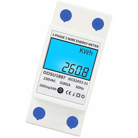 Numerique Electrique Compteur D'Energie Monophase Sur Rail Din Compteurs D'Electricite Une Deuxieme Phase De Fil Multifonction Compteur Electrique - Blanc, Avec Retroeclairage (1/5)