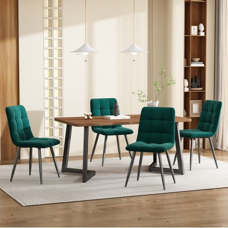 MEUBLIV Conjunto de comedor 5 piezas nogal y verde oscuro con 4 sillas de terciopelo (1/5)