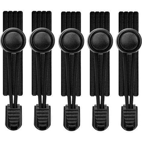 Lot de 5 paires de lacets élastiques sans nœud, couleur noire, longueur 110 cm