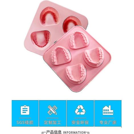 Moule à glaçons en silicone en forme de dentier (4 trous), bac à glaçons à faire soi-même, moule à glace amusant, cadeau original (1/2)