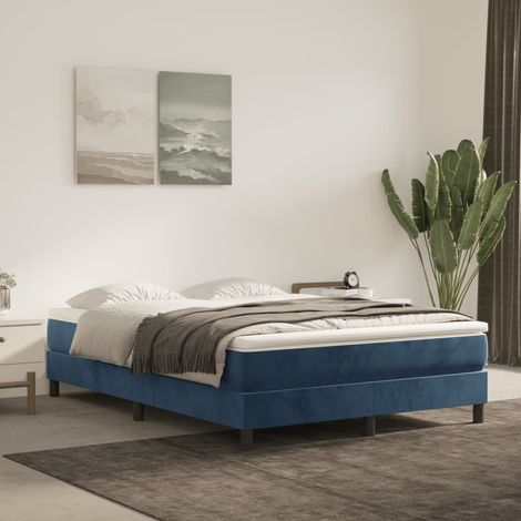 Lit à sommier tapissier et matelas, Lit double, Lit adulte Bleu foncé 140x200cm Velours GSW10705 (1/5)