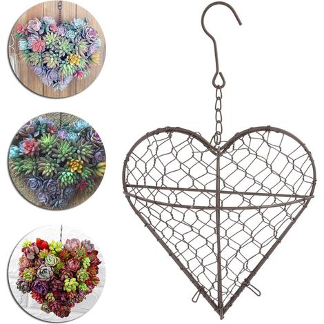 Pot de fleurs suspendu en fer en forme de cœur pour plantes succulentes, décoration murale intérieure et extérieure, support léger pour pot de fleurs (1/4)