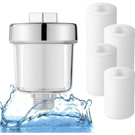 Filtre de douche, filtre à eau de douche haute performance, adoucisseur d'eau, filtre pour pommeau de douche, filtre universel pour pommeau de douche avec 4 cartouches remplaçables (filtre de douche) (1/5)