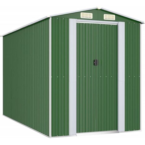 Cobertizo de jardín cobertizo para cabaña cobertizo para almacenamiento cobertizo para exteriores cobertizo para herramientas robusto 192 x 357 x 223 cm acero galvanizado verde 020022363