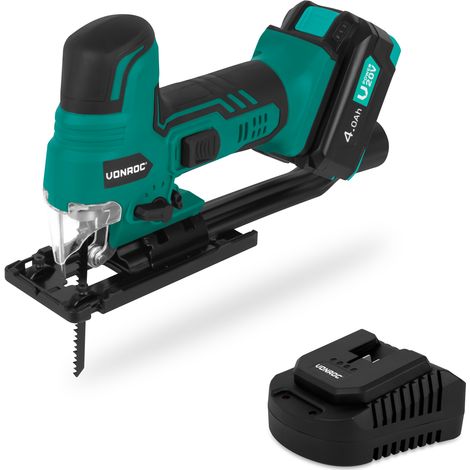 Kabellose Stichsäge 20V – Ergonomischer Stabgriff Inkl. 4,0Ah Akku und Schnellladegerät (1/4)