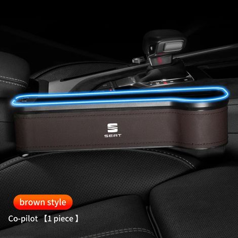 (Pour marron droit) Boîte de rangement pour espace de siège de voiture Boîte de rangement en cuir Accessoires pour SEAT Ibiza Arona Ateca Cordoba Alhambra Mii Tarraco Leon Altea (1/5)
