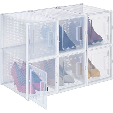 Set di 6 scatole portaoggetti impilabili per tacchi alti 32 x 23 x 15 cm in plastica trasparente 130014513