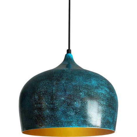 Suspension Industrielle en Métal Bleu Peint à la Main – Lustre Vintage E27 Ø41 cm pour Salon, Chambre ou Salle à Manger