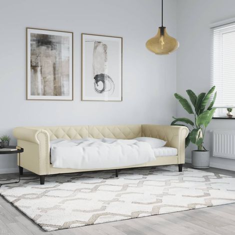 Sofá cama sin colchón cuero sintético crema 80x200 cm