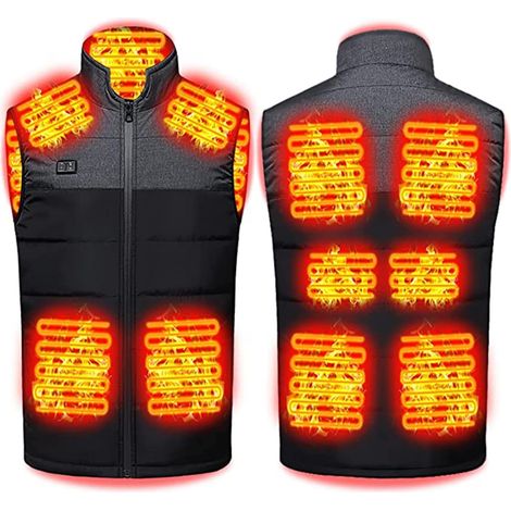 Gilet riscaldato per uomo e donna, giacca elettrica USB riscaldata, abbigliamento riscaldato con 11 zone di riscaldamento, 3 livelli di temperatura regolabili, lavabile, gilet caldo per l'inverno, mot