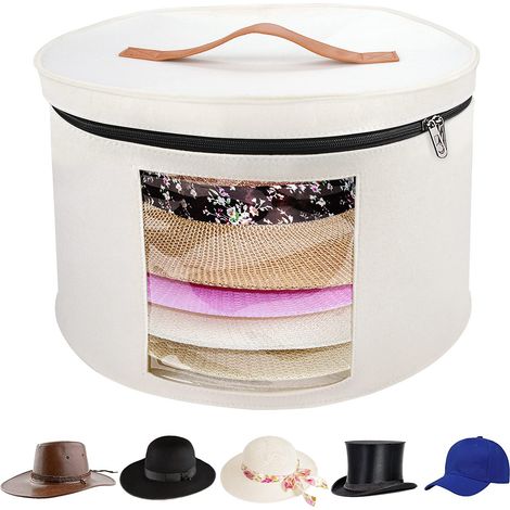 Grande boîte de rangement pour chapeaux unisexe, 40 cm de profondeur x 25 cm de hauteur, pliable et ronde, avec housse anti-poussière. (1/5)