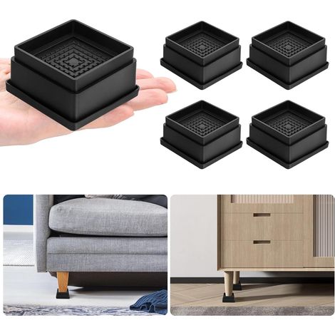 4 Pièces Rehausseur Meuble,1 Pouces Pied de Lit Reglable en Hauteur,Cadre de Lit Carré Empilable,Antidérapant,Rehausseur de Lit Convient Aux Tables de Meubles,Chaises,Canapés (Noir) (1/4)