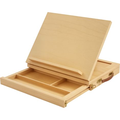 Vinsetto – Chevalet de table en bois de hêtre 33,5x26x26cm – Angle réglable – Compartiments de rangement pour fournitures d'art