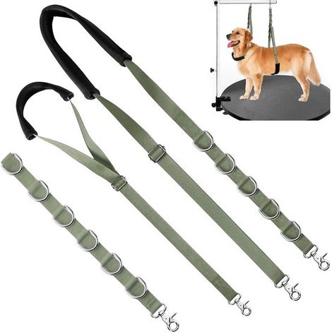 Collier de toilettage pour chien avec anneau et clip, laisse réglable pour table de toilettage, bain, tonte et lavage, pour petits et moyens chiens, vert armée (1/5)