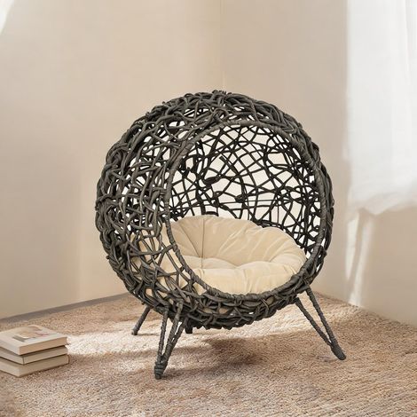 Maison pour chat gris en résine tressée 52 x 52 x 58 cm (1/5)