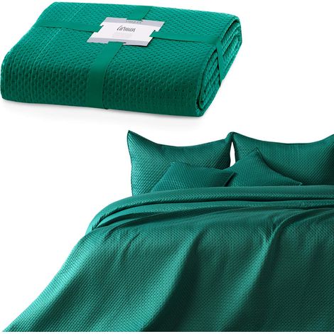 AmeliaHome Copriletto 220 x 240 cm, verde scuro copriletto double face, in rilievo opaco satinato, Carmen (1/4)