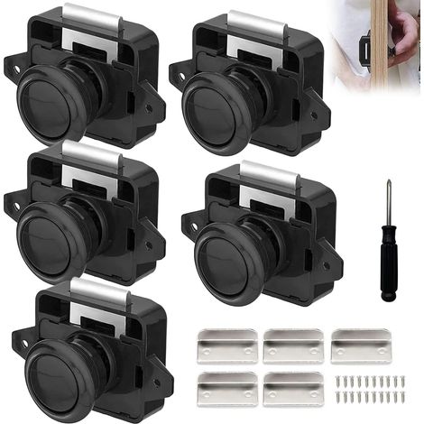 Set mit 5 Metalltürschlössern für Wohnmobil, Wohnwagen, Yacht, Schranktür, schwarz