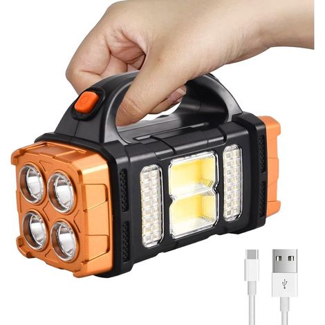 Lampe torche solaire 8 modes - Lampe LED rechargeable USB, panneau solaire intégré, étanche IPX4, power bank (1/5)