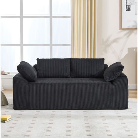 Canapé droit 2 places 170x86x60 cm en tissu noir, gain de place pour salon FloraGrace (1/5)
