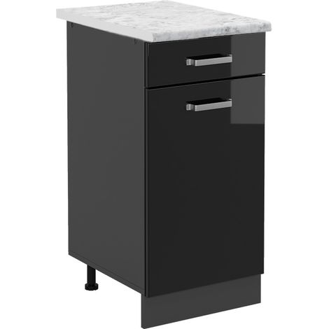 Meuble cuisine R-Line, Noir Haute brillance, 40cm PT Marbre, Vicco