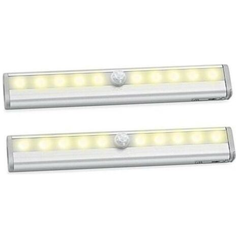 Lot de 2 lampes LED, détecteur de mouvement pour l'intérieur, éclairage de placard, 10 LED, spot sans fil, lampe d'armoire LED à piles avec bande magnétique, veilleuse pour enfants, escaliers, couloir