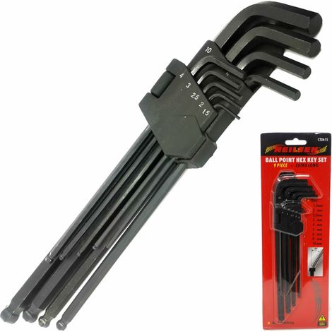 Neilsen 9pc Extra Long Metric Ball Point Hex Allen Key Set Allan Alan 1.5 - 10mm