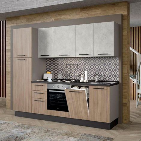Cucina Licola 255x216H reversibile colore noce chiaro e pensili spatolato con lavastoviglie (1/3)
