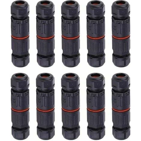 Lot de 10 Fil électrique étanche, connecteur de câble extérieur pour boîte de jonction étanche, IP68 Connecteur de câble électrique étanche pour connecteur 3 broches prise de courant extérieure