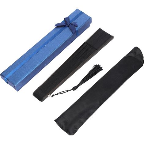 Classic Black Handheld Fan Bamboo Frame Folding Fan with Tassel and Sleeve for Decoration (1/5)