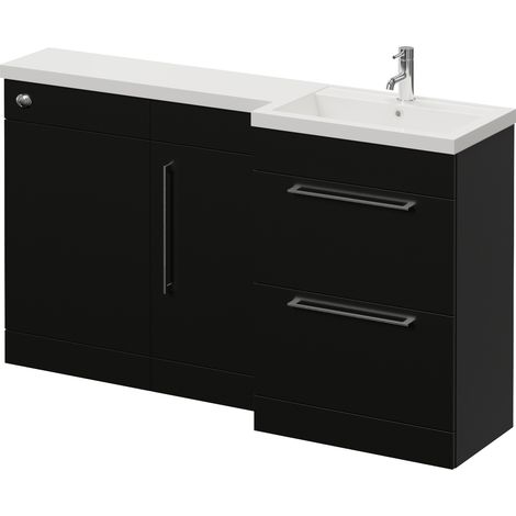 Napoli 390 Matt Black 1500mm 2 Drawer Vanity Unit Toilet Suite with Right Hand Square Lucia Basin - 1500mm - Chrome 320mm HandleWithout Kingston Toilet Pan