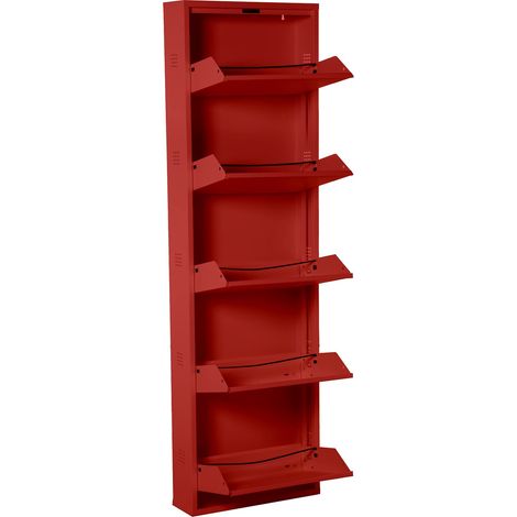 Meuble à Chaussures avec 5 tiroirs et aération en métal Rouge 59 x 15 x 170 cm (1/5)