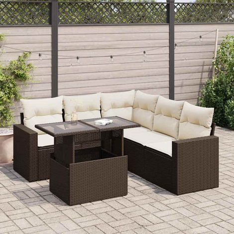 Salon de jardin avec coussins 6 pcs marron résine tressée (1/5)