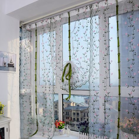 Petits rideaux romains brodés de fleurs, transparents, pour le salon, la chambre et le bureau stores vénitiens en forme d'éventail, relevables, avec crochets. (1/5)