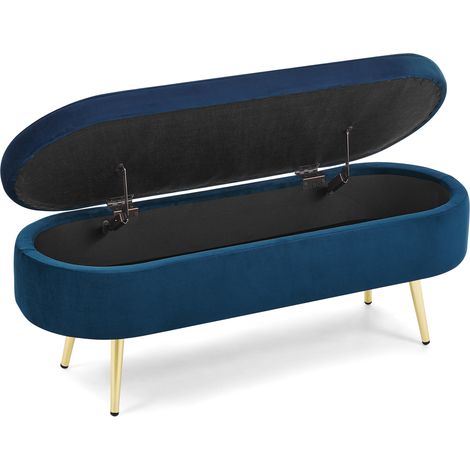 Panca contenitore ovale in velluto blu con gambe metalliche 110x40x42 cm HOMVRA (1/5)