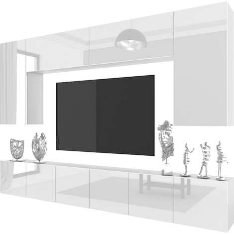 BELINI Meuble TV Mural Milano 2 300 cm - Suspendu avec Systeme Verin a Gaz - Blanc Brillant (1/5)