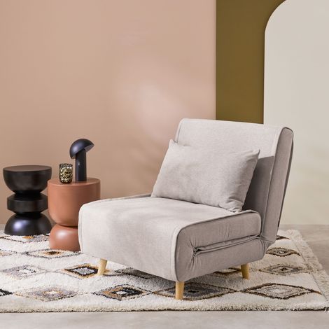 Chauffeuse convertible tissu piétement bois 1 place beige Guest
