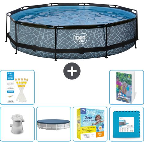 Exit Pool Rund - Steinoptik - 360x76 cm - 7-teilig S276