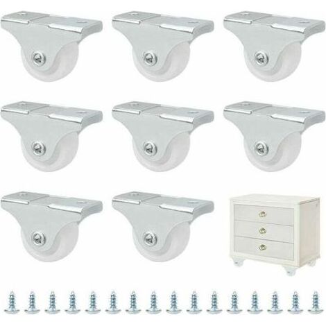 Ensemble de 8 mini roulettes de 25 mm en caoutchouc et plastique montées sur un support métallique pivotant - Pour meubles, appareils électroménagers et équipements (1/5)