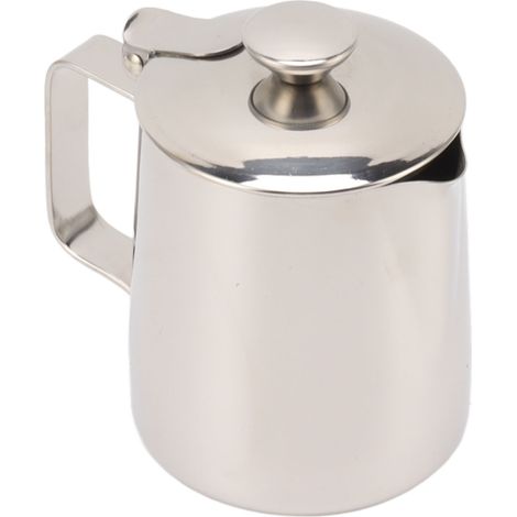 Pot à lait en acier inoxydable, pot à cappuccino, récipient à mousse de café avec couvercle, 600 ml (1/5)