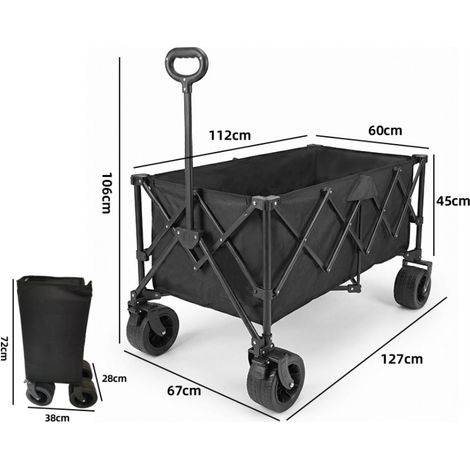 Chariot pliable freins 450 L charge 150 kg, pneus extra-larges tout-terrain, pliage breveté quatre directions, capacité 450 L, coloris noir (1/5)