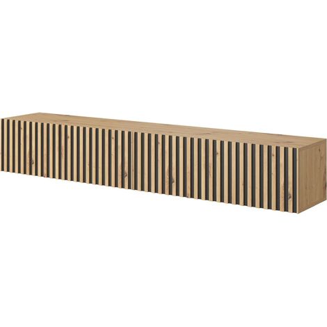 Meuble TV 175 cm en chêne Artisan avec façade fraisée et Inserts Noirs (1/5)