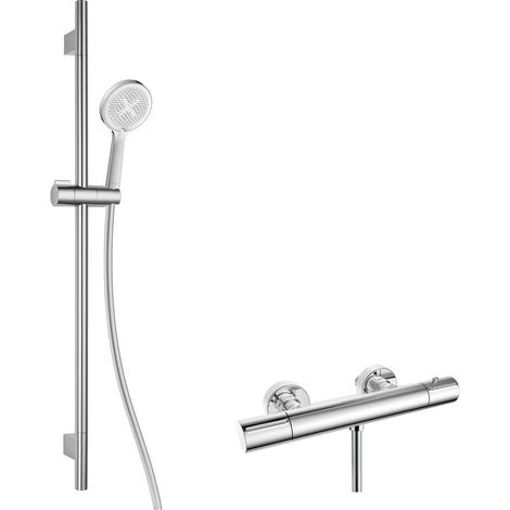 kielle Oudee - Set de douche avec mitigeur thermostatique, barre, flexible et pommeau de douche, chrome 20602SNT40