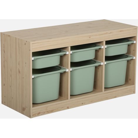 Mobile contenitore per bambini decorazione legno 6 contenitori colorati (1/4)
