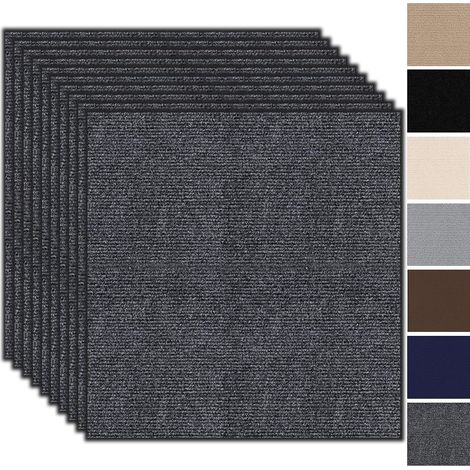 Lot de 10 dalles de moquette autocollantes - 50 x 50 cm - 2,5 m² - Moquette, avec couverture arrière - Revêtement de sol résistant - Pour appartement, bureau, commerce - Gris foncé (1/5)