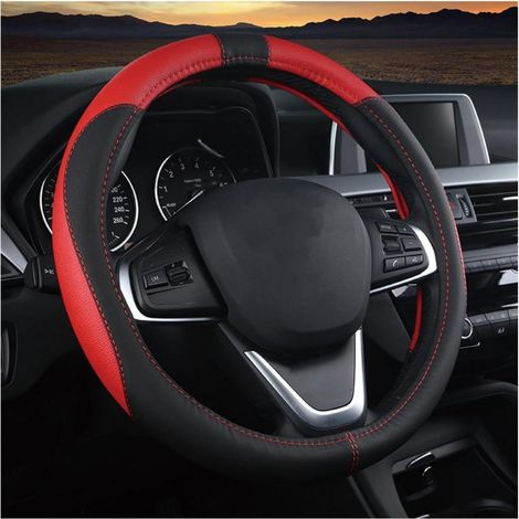 Lenkradbezug Auto Mikrofaser Leder Sport Anti Rutsch 38cm Schwarz Rot (1/5)